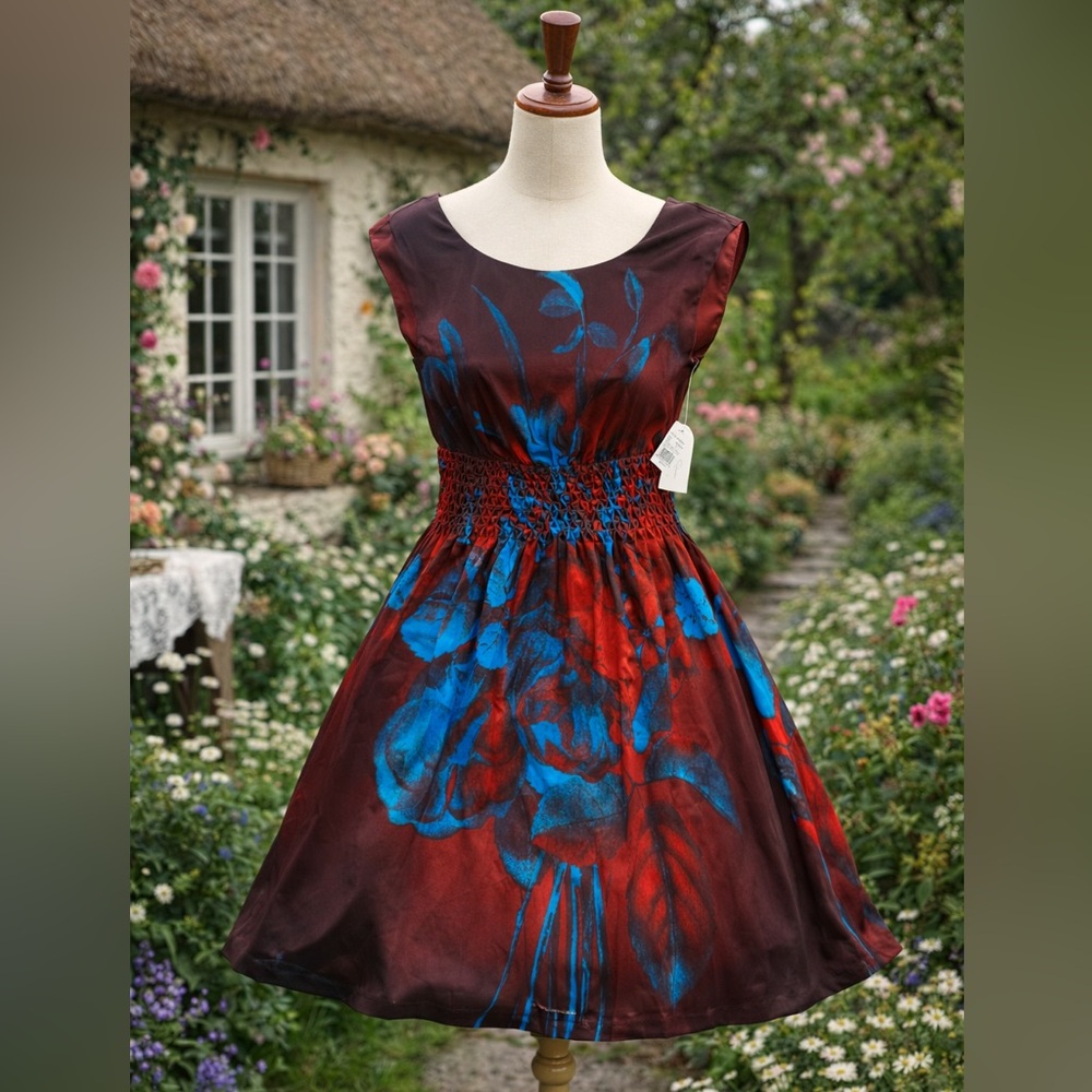 Jessica Simpson Fit & Flare, Red & Blue Floral, Crinoline Lining Dress